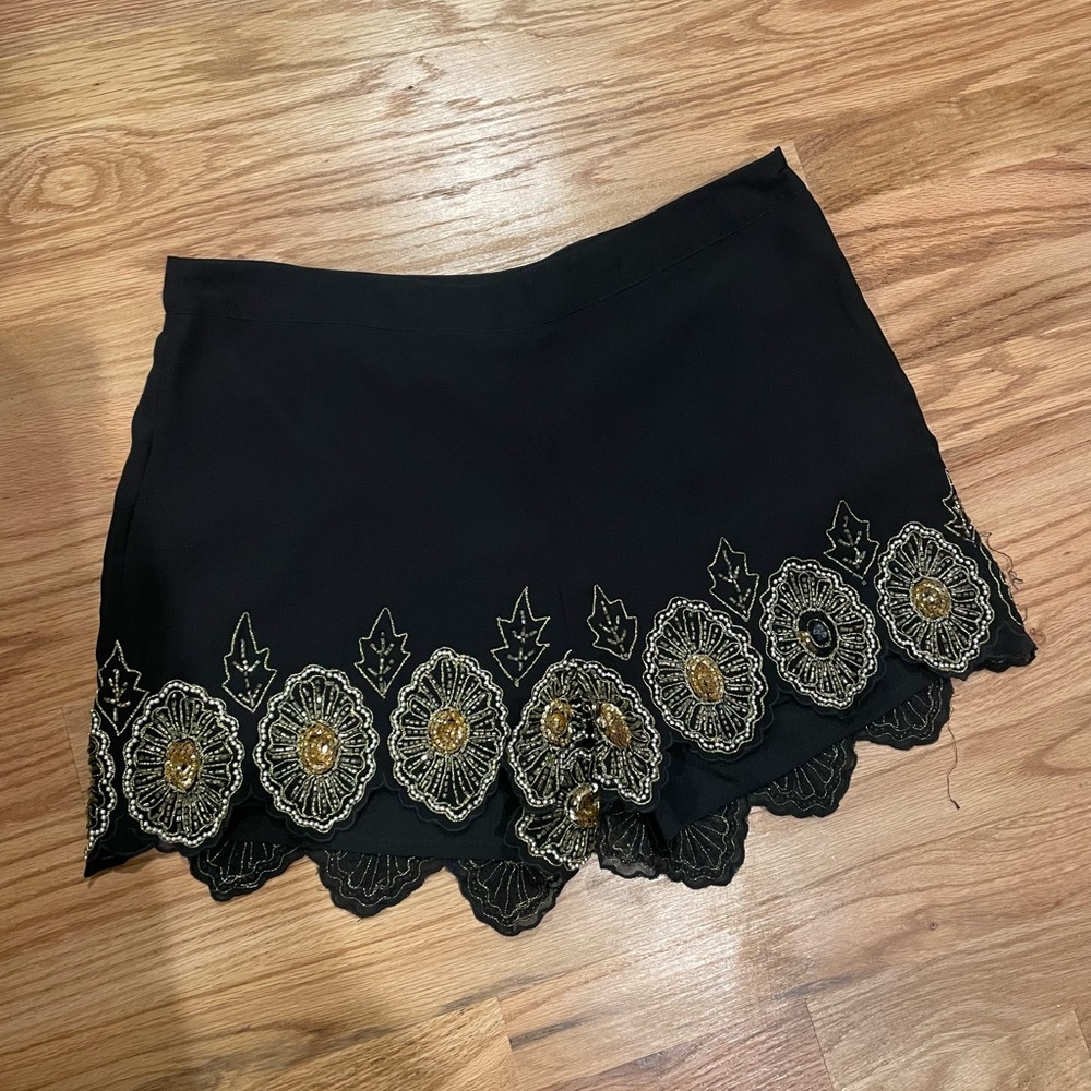 Forever 21 Black High Waist Embroidered Mini Shorts with Gold Accents